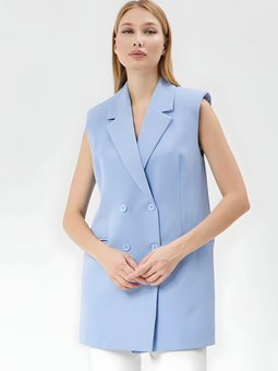 Buz Mavi Klasik Vintage Düğmeli Yelek