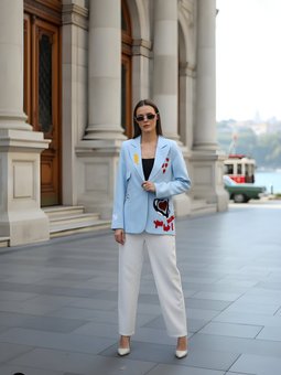 Mavi Nakışlı Blazer Ceket