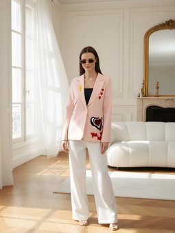 Mavi Pudra Nakışlı Blazer Ceket