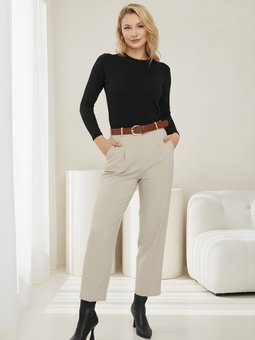 Vizon Bilek Boy Kemerli Kumaş Pantolon