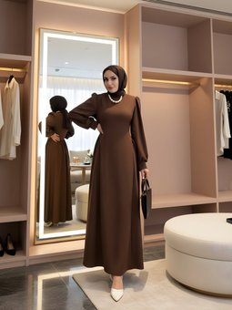 Kahverengi Prenses Büzgülü Elbise