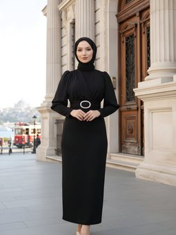 Siyah Sukuba Kalem Önü Çapraz Abiye Elbise