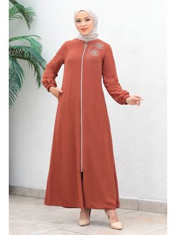 Fermuarlı Şifon Abiye Somon Ferace