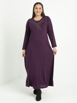 Mürdüm Büyük Beden Tesettür Abiye Elbise