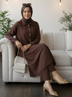 Gömlek Yakalı Pantolonlu İthal Aerobin Kahverengi Takım