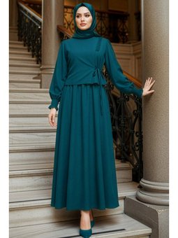 Bağlama Detaylı Zümrüt Yeşili Elbise 20324zy