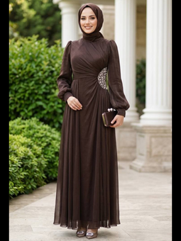 Boncuk Detaylı Koyu Kahverengi 47561kkh