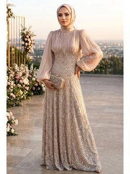 Boncuk İşlemeli Bej 70171bej