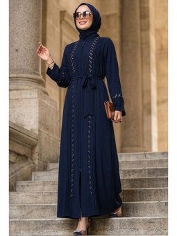 Boncuk İşlemeli Lacivert Abaya 26101l