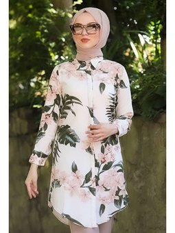 Çiçek Desenli Ekru Tunik 10520e