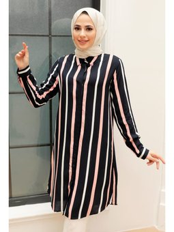 Çizgili Lacivert Viskon Tunik 11584l