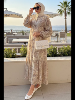 Desenli Bisküvi Elbise 63404bs