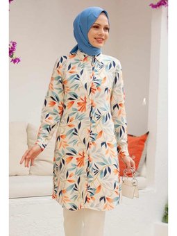 Desenli Ekru Viskon Tunik 11559e