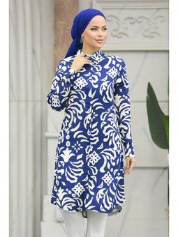 Desenli Lacivert Viskon Tunik 11662l