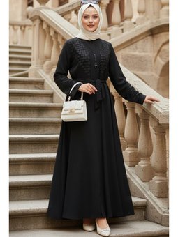 Desenli Siyah Abaya 29137s