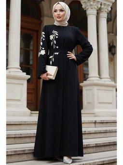 Desenli Siyah Abaya 60052s