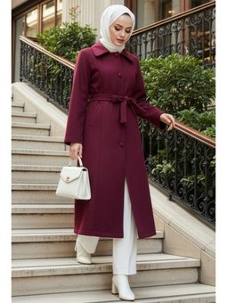 Düğmeli Bordo Kaşe Kap 62361br