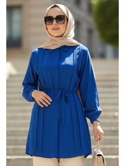 Düğmeli Sax Mavisi Tunik 20273sx