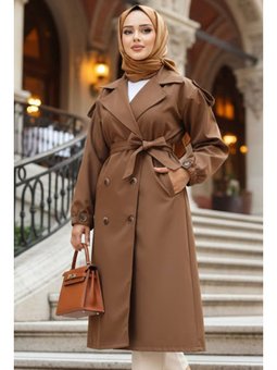 Düğmeli Taba Trençkot 647tb