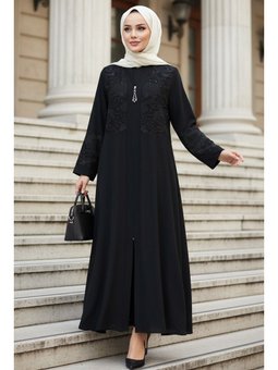 Fermuarlı Siyah Abaya 29139s