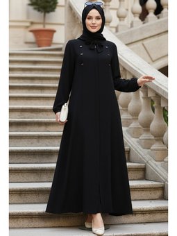 Fermuarlı Siyah Abaya 85102s