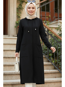 Kapüşonlu Siyah Kap 18461s