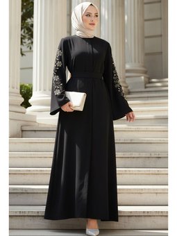 Kolları Desenli Siyah Abaya 60013s
