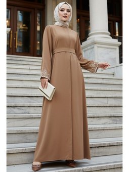 Kolları Detaylı Camel Abaya 60063c