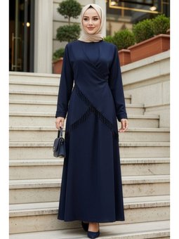 Lacivert Saten Abiye Elbise 6274l