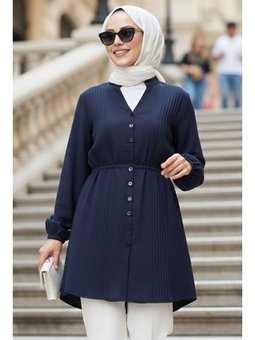 Pile Detaylı Lacivert Tunik 20299l