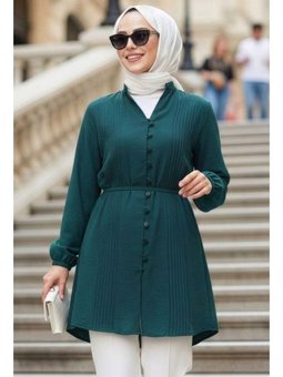Pile Detaylı Petrol Yeşili Tunik 20299py
