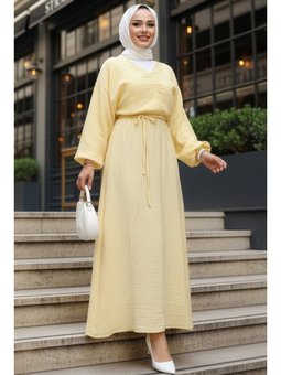 Sarı Müslin Elbise 19033sr