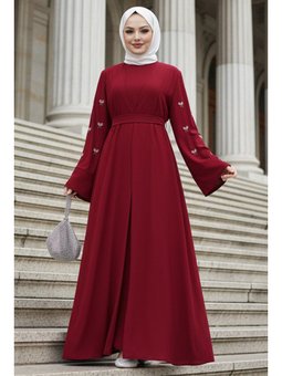 Taş Aplikeli Bordo Abaya 82421br