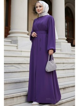 Taş Aplikeli Koyu Lila Abaya 82412klıla