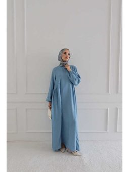 Büzgülü Sallaş Elbise Mavi