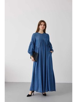 Büzgülü Tensel Elbise Koyu Mavi