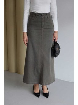 Denim Klasik Etek Haki