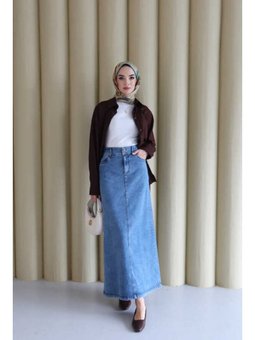 Denim Klasik Etek Koyu Mavi