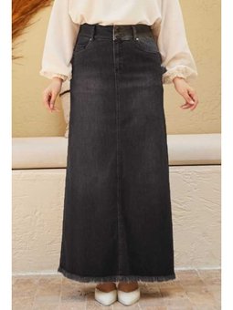 Denim Püsküllü Etek Füme