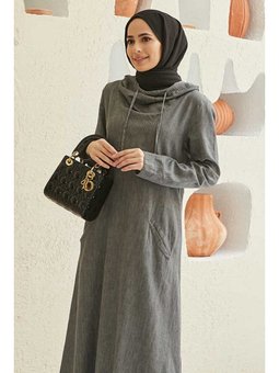 Kapüşonlu Elbise Gri