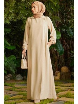 Krep Yan Fermuarlı Ferace Bej