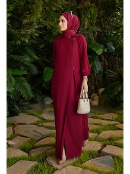 Krep Yan Fermuarlı Ferace Bordo