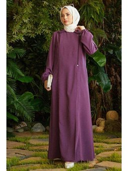 Krep Yan Fermuarlı Ferace Koyu Lila