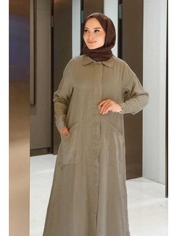Parça Boya Tensel Düğmeli Ferace Haki