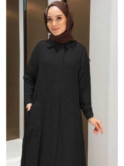 Parça Boya Tensel Düğmeli Ferace Siyah