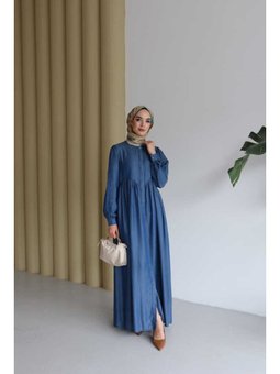 Tensel Büzgülü Ferace Koyu Mavi