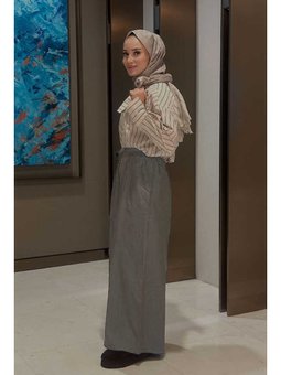 Tensel Lastikli Pileli Pantolon Gri