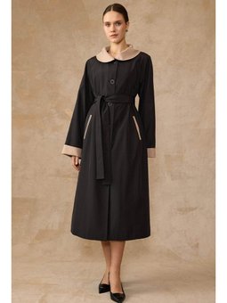 Bebe Yaka Garni Detaylı Reglan Kol Büyük Beden Bondıng Siyah Kap