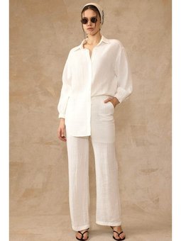 Beli Lastikli Müslin Beyaz Pantolon