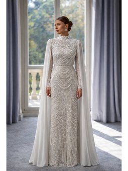 Çıkabilen Pelerin Detaylı Taşlı Tül Exclusive Abiye Elbise Taş